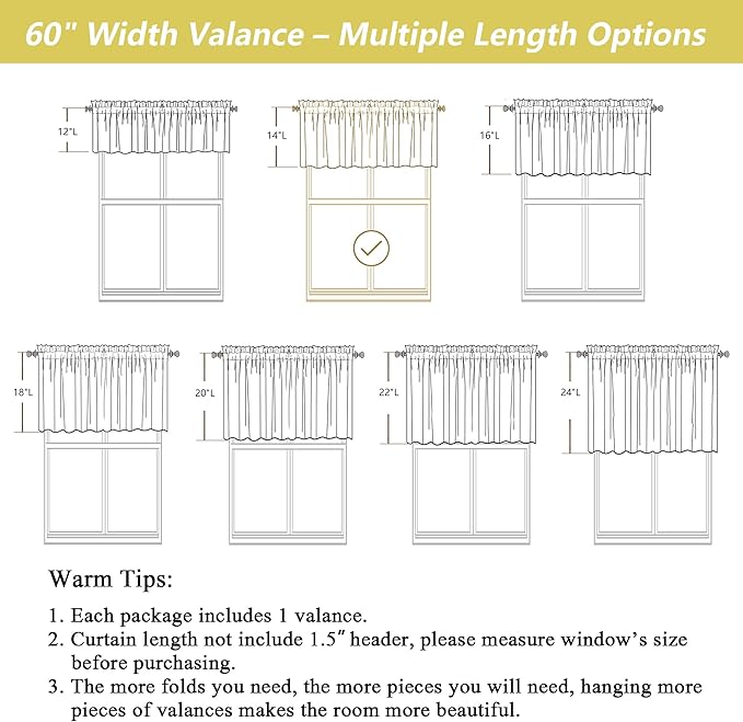 Navy Blue Valances for Windows, Light Filtering Faux Linen Textured Small Short Window Curtain for Bathroom Basement Farmhouse, Rod Pocket Top Half Curtains for Windows, 60Wx14L Inch