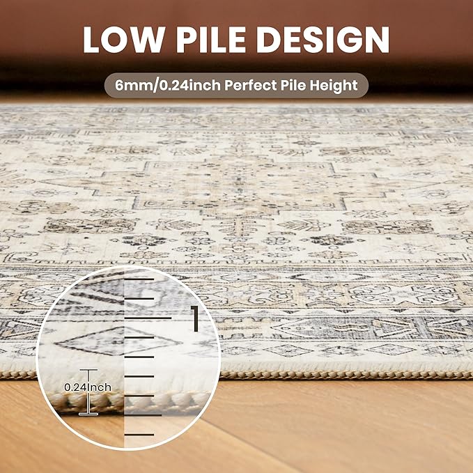 zesthome Washable Round Area Rugs - Non-Slip 6ft Round Rugs, Ultra-Thin Large Circle Rugs for Living Room, Soft Low Pile Rug for Bedroom, Kitchen, Nursery - Vintage Stain Resistant Round Rug