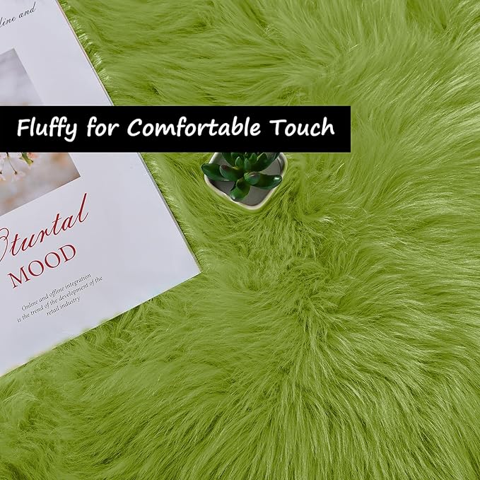 Goolela Lime Green Circle Rug 6ft Fluffy Fuzzy Round Faux Fur Sheepskin Carpet for Bedroom Playroom Bedside Soft Shaggy Washable