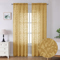 Lecloud Leia Dark Gold Sheer Curtains 96 Inches Long 2 Panels, Jacquard Leaf Textured Curtains for French Windows with Rod Pockets, Farmhouse Living Room Bedroom Window Treatments, 40 W x 96 L