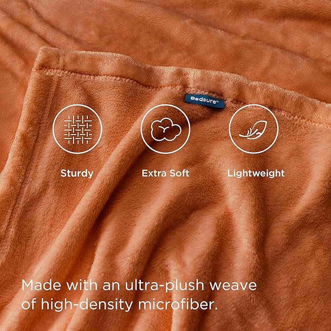 Bedsure GentleSoft Twin XL Fleece Blanket Dorm Bedding - Lightweight Soft Cozy Blankets for Bed, Sofa, Couch, Travel, Camping, Dark Orange, 66"x90"