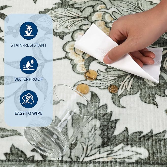 GarveeHome Provence Fog 2.5 x 8 Washable Kitchen Runner Rugs Non Slip Vintage Boho Cottage Long Rug for Hallways Bedroom Entryway Bathroom Mat with Rubber Back