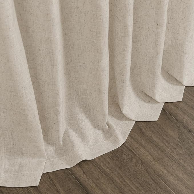 Boho Linen Curtains 80 Inch Length for Living Room Light Filtering Semi Sheer Curtain Back Tab Boho Eclectic Home Decor Elegant Luxury Farmhouse Drapes for Bedroom Dinner Room 52x80, 2 Panels