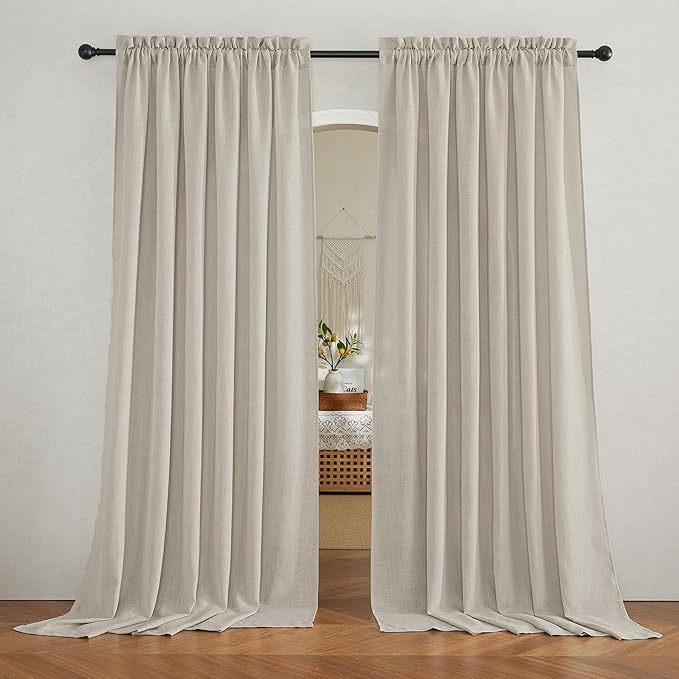 RYB HOME Extra Wide Semi Sheer Curtains, Back Tab Room Divider for Office Bedroom Separation, Large Window Curtains for Sliding Glass Door, Angora, W 70 x L 84, 2 Pcs