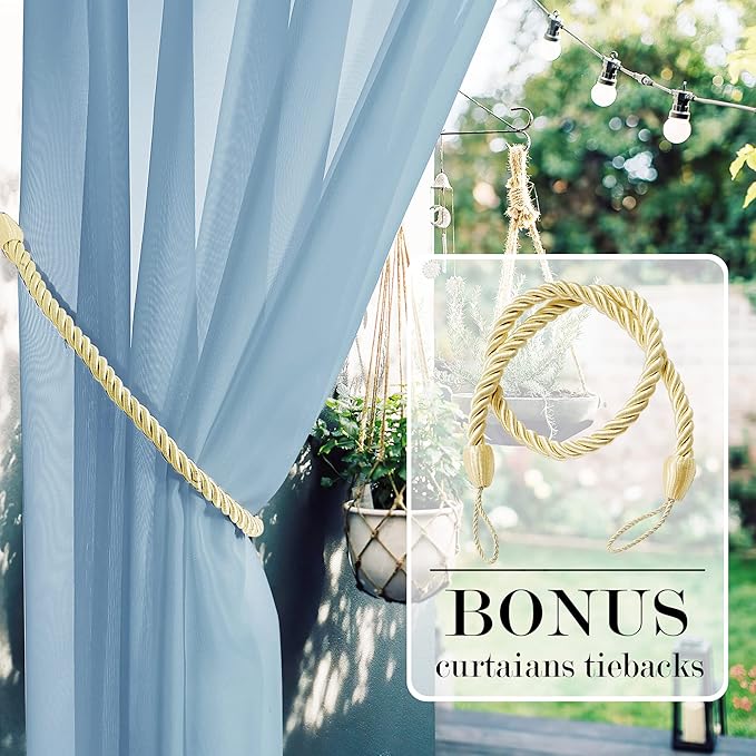 RYB HOME Outdoor Curtains Waterproof - Detachable Top Soft Durable Semi Sheer Curtain with 1 Rope, Indoor Outdoor Light Filtering Shadings for Wedding Pergola Patio, W 54" x L 108", 1Pc, Navy Blue