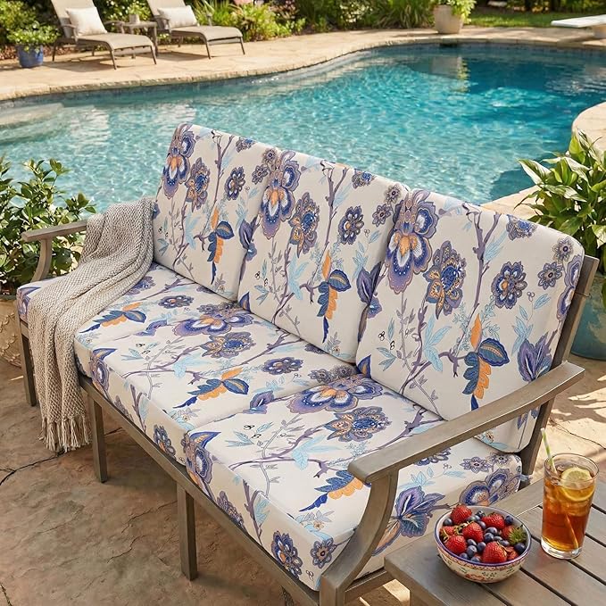hyha Printed Couch Cushion Covers, Floral Sofa Covers Washable for 3 Cushion Couch, Stretch Pattern Outdoor Cushion Covers for Patio Furniture with Elastic Bottom(Large, Vintage Flower)
