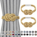 NICEEC 2 Pack Mini Magnetic Curtain Tiebacks Nordic Simple Style Drape Tie Backs Elegant Hand Weave Rope Knot Decorative Curtain Holdbacks for Home & Office Thin Window Drapery (Gold)
