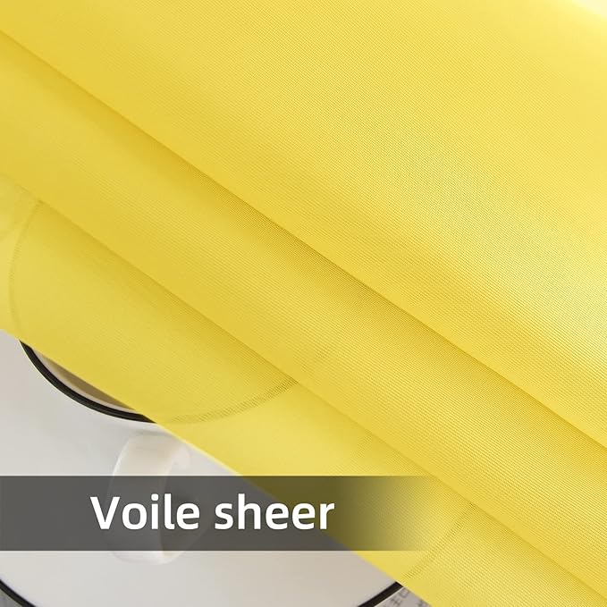 youleyar Solid Sheer Rod Pocket Curtain Voile Draperies 2 Panels White Beige Black Grey Coffee 52 Inch Width 108 Inch Long 1 Pair for Kitchen Bedroom Children Living Room Yard (Yellow,52Wｘ108L)
