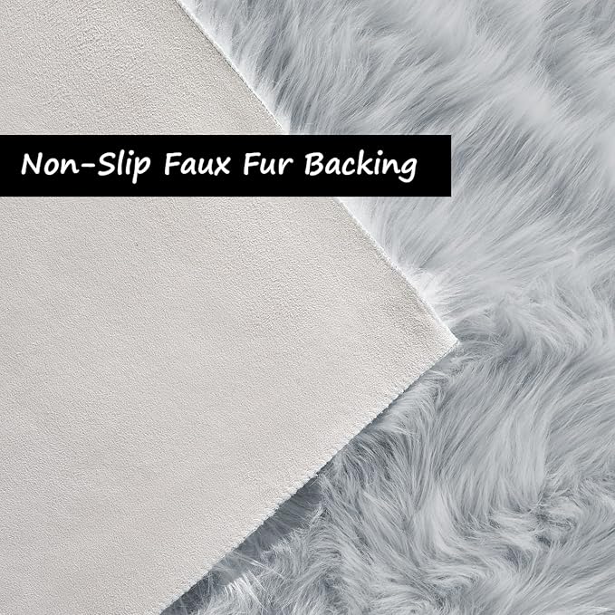 Goolela Grey Round Rug 4ft Fluffy Circle Fuzzy Furry Carpet for Bedroom Bedside Living Room Faux Sheepskin Fur Plush