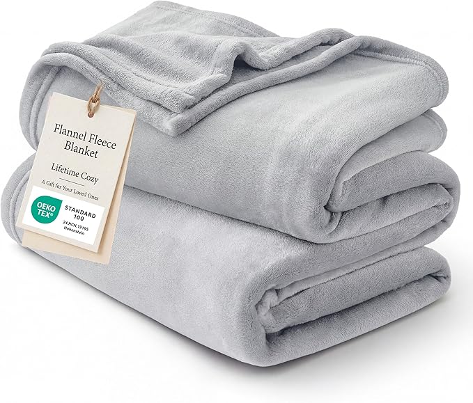 Bedsure GentleSoft Fleece Throw Blanket - Light Grey Lightweight Blankets for Sofa, Couch, Bed, Camping, Travel - Super Soft Cozy Microfiber Throws, 50x60 inches