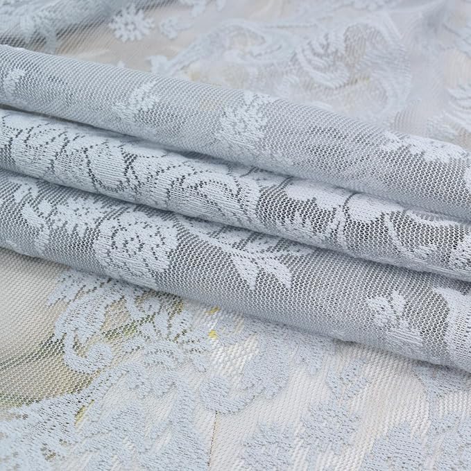 Molaxhome Swag Curtain 51 inch Length Rod Pocket Scalloped Curtain Valance Sheer Lace Panels with Hanging Crystal Beads for Kitchen Bedroom Window Treatments Drape Decor 1pc (Lace Grey, 51Wx23L)