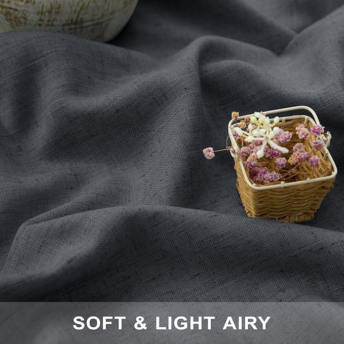 Dark Gray Curtains 108 Inches Long 2 Panels Set for Patio Door 2 Panels Rod Pocket Semi Sheer Linen Lightweight Drapes Charcoal Grey Cotton Textured 9ft Curtain for Dining Room Bedroom Playroom 52x108