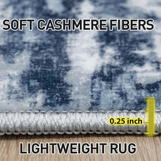 8x10 Area Rugs Washable Rug: Modern Abstract Living Room Rug Soft Anti-Skid Thin Carpet Indoor Floor Non-Shedding Carpets for Bedroom Dining Room Farmhouse Nursery Home Office Blue Grey