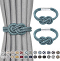 NICEEC 2 Pack Mini Magnetic Curtain Tiebacks Nordic Simple Style Drape Tie Backs Elegant Hand Weave Rope Knot Decorative Curtain Holdbacks for Home & Office Thin Window Drapery (Teal)