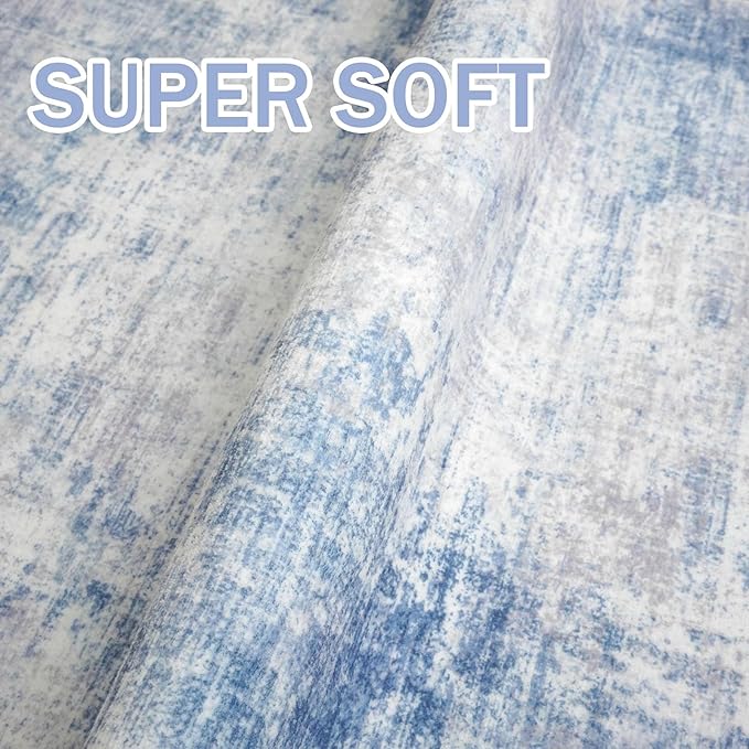 IOHOUZE Abstract Area Rugs 9x12 Ft Washable Large Rugs for Living Room, Non Slip Dining Room Rug, Printed Faux Wool Rugs for Bedroom, Floor Carpet for Office Nursery Playroom, Light Blue Grey
