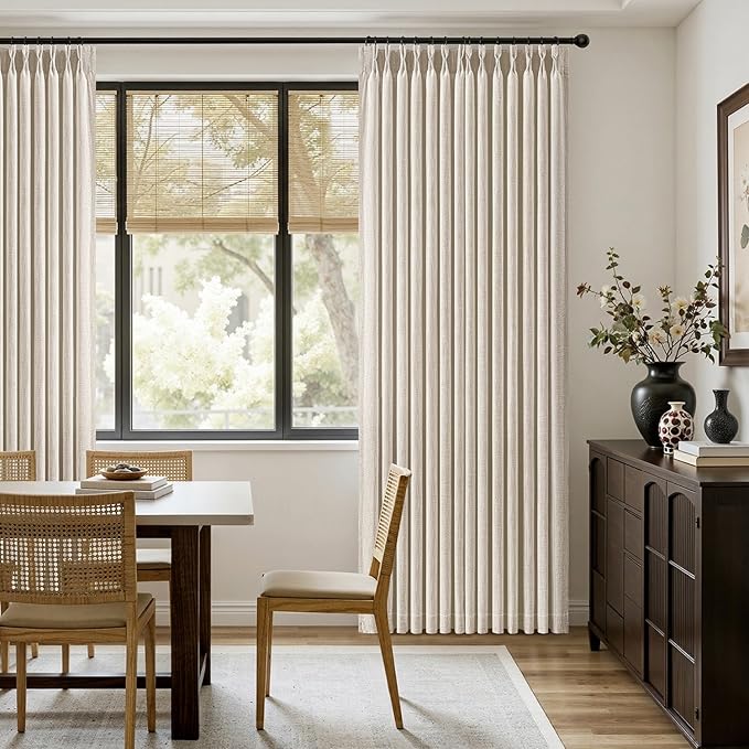 MIULEE Pinch Pleated Thick Linen Curtains 102 Inches Long 2 Panels for Living Room Bedroom, Pinch Pleat Drapes Back Tab Memory Trained Semi Sheer Privacy Neutral Ivory Cream Farmhouse Window Curtains