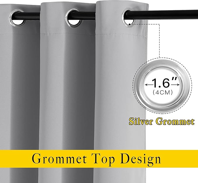 NICETOWN Blackout Silver Grey Living Room Curtains - Grommet Solid Thermal Insulated Sound Reducing Room Darkening Privacy Doorway Curtains for Bedroom (2 Panels, W52 x L78)