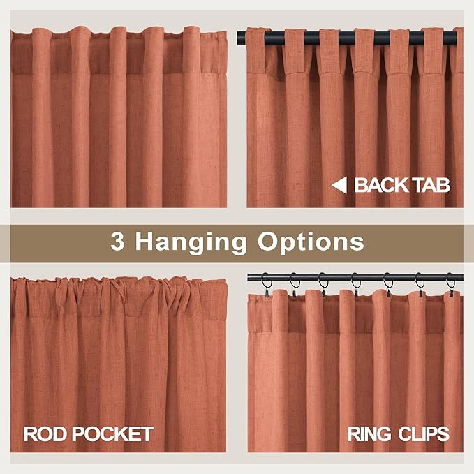 Pitalk Terracotta Curtains 84 Inches Long for Living Room Back Tab Rod Pocket Fall Drapes Semi-Sheer Boho Linen Home Decor Western Curtains for Bedroom 2 Panels Rust Colored