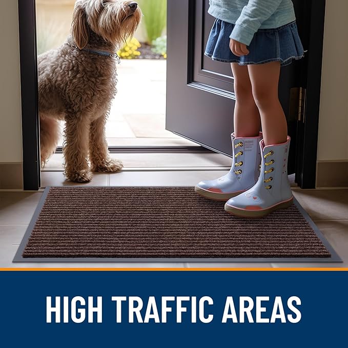 OLANLY Front Door Mat Indoor Outdoor Entrance, Waterproof Heavy Duty Doormat, Fade Resistant, Low Profile, Easy Clean Patio Porch Welcome Floor Mats for Entry, 59x20, Brown