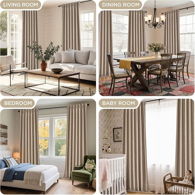 Joydeco Thick Linen Pinch Pleated Curtains 84 Inch Long 2 Panel Set for Living Room, Double-Faced Curtain for Bedroom, Back Tab Blackout Drapes with Adjustable Hooks (40”W x84”L,Thick Linen)