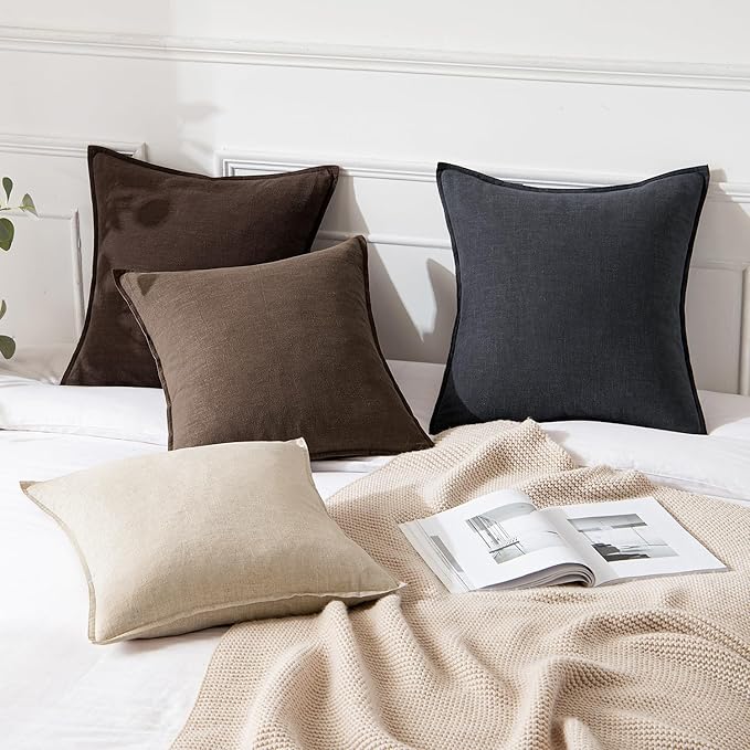 MIULEE Decorative Linen Euro Sham Pillow Covers 22x22 Inch Dark Brown Boho Farmhouse Neutral Winter Couch Throw Pillows for Bed Pack of 2 Accent Modern Pillowcase Sofa Livingroom Home Decor