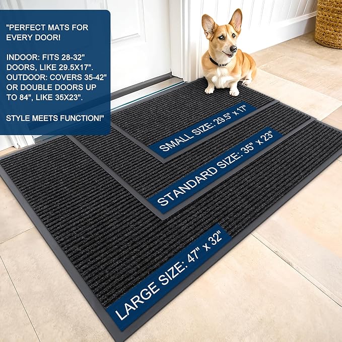 OLANLY Front Door Mat Indoor Outdoor Entrance, Waterproof Heavy Duty Doormat, Fade Resistant, Low Profile, Easy Clean Patio Porch Welcome Floor Mats for Entry, 47x17, Off-Black