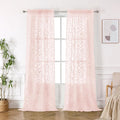 OWENIE Furman Extra Long Blush Pink Sheer Curtains 96 inches Long for Bedroom Living Room 2 Panels Set, Light Filtering Texture Semi Sheer Jacquard Farmhouse Curtains Rod Pocket Design, 40Wx96L