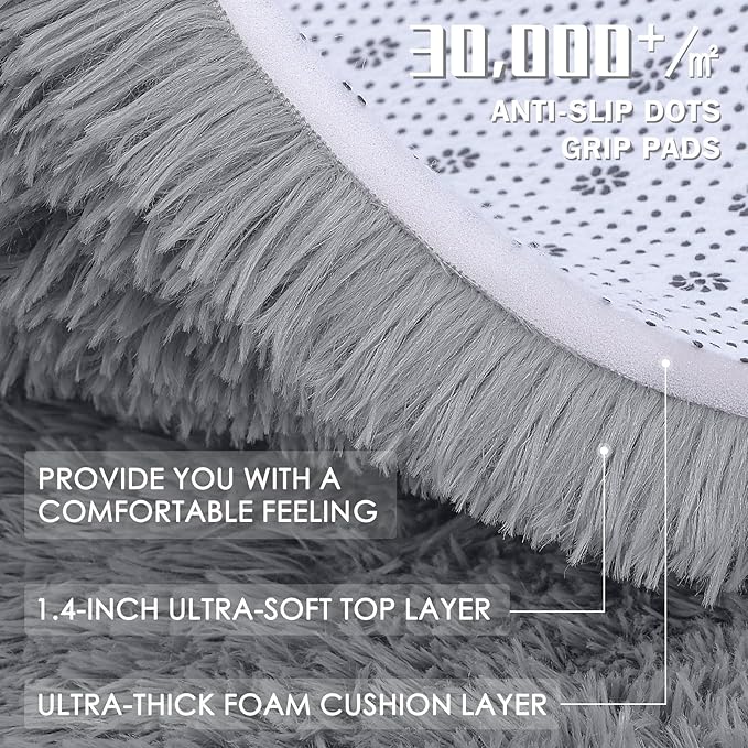 OLANLY 7x12 Machine Washable Large Area Rugs for Living Room, Bedroom, Soft Fluffy Shaggy Bedside Rug, Indoor Floor Carpet for Kids Girls and Boys, Dorms, Nursery, Home Decor Aesthetic, Light Grey