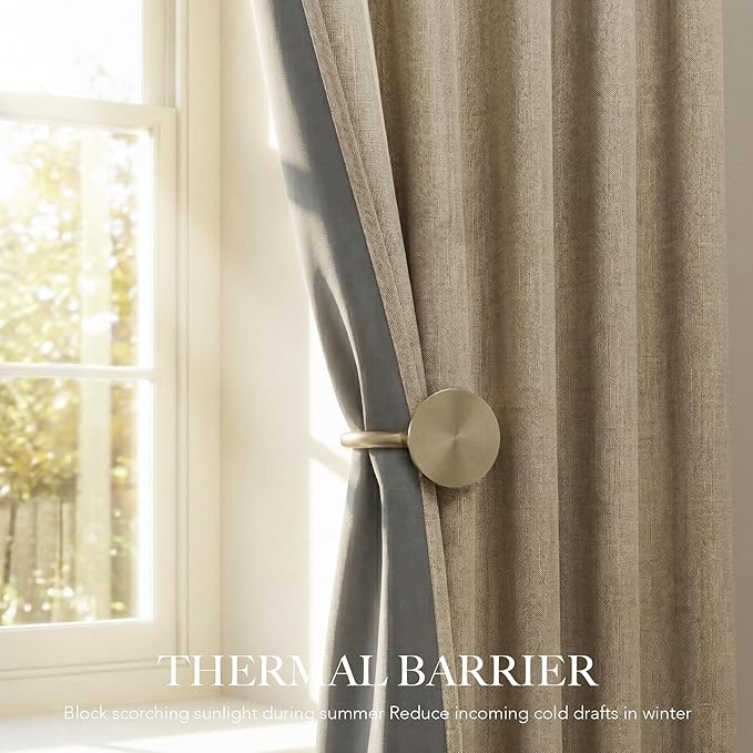 RYB HOME Polyester Textured 100% Blackout Curtains for Bedroom, Insulating Energy Saving Window Curtains for Living Room Dining Patio Sliding Glass Door, Wide 52 x Long 84 inch, Burlap, 2 Panels