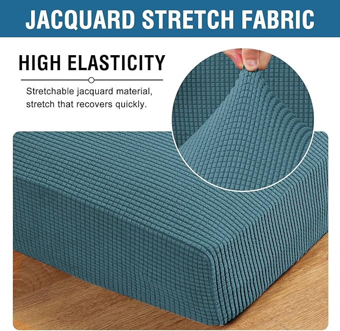 H.VERSAILTEX Super Stretch Individual Seat Sofa Covers Couch Slipcover Sets Thick Jacquard Textured Twill Fabric (3 Piece Sofa Cushion Covers, Storm Blue)