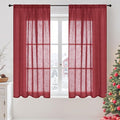 BGment Burgundy Curtains Semi Sheer 48 Inch Length for Windows, Linen Drapes Lightweight Rustic with Rod Pocket for Short Living Room Bedroom Office, 2 Panels Set, Each 42 Inch Wide