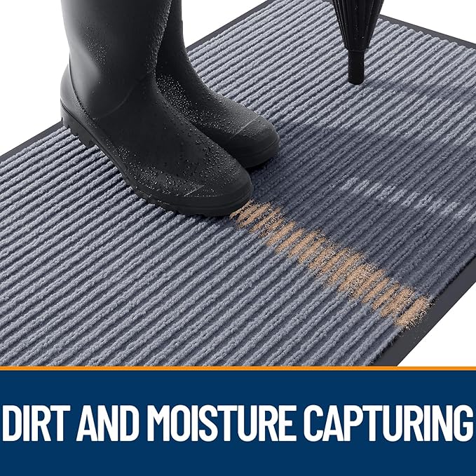 OLANLY Front Door Mat Indoor Outdoor Entrance, Waterproof Heavy Duty Doormat, Fade Resistant, Low Profile, Easy Clean Patio Porch Welcome Floor Mats for Entry, 59x23, Ash Grey
