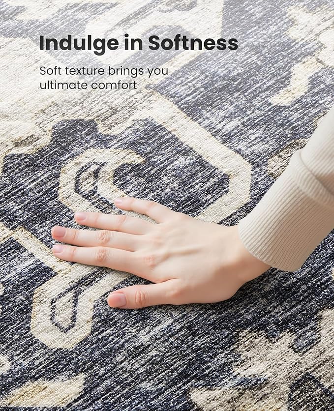 AMADA HOMEFURNISHING 2x6 Washable Runner Rug, Low-Profile Kitchen Rugs with Non-Slip Backing & Durable Edge Binding, Vintage Entryway Runner Rug for Bedroom & Hallway