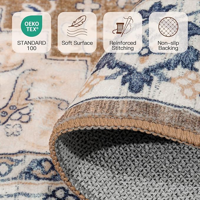 Lofus 2x5 Runner Rug for Hallways, Washable Kitchen Rugs, Non-Slip Rugs for Entryway and Bedroom, Vintage Boho Carpet, Soft Low Pile Long Runner Area Rug, Floral Brown
