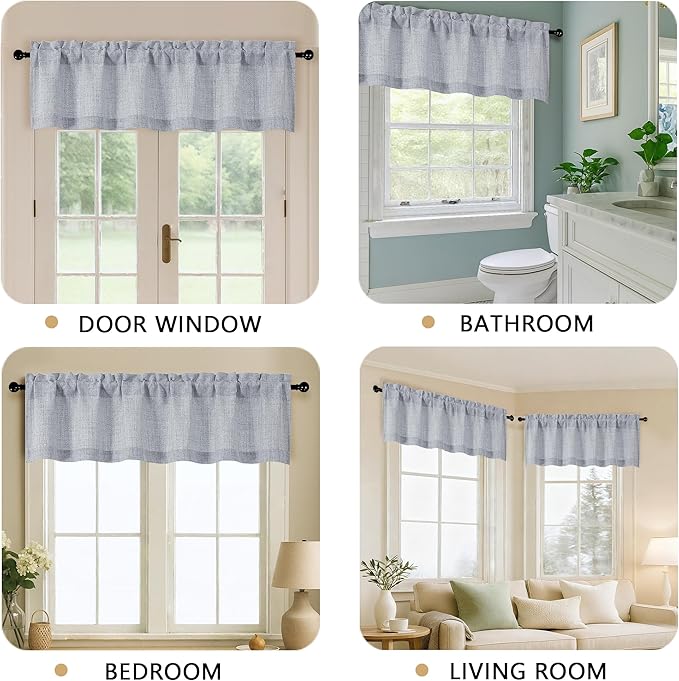 OVZME Grey Valance for Windows, Light Filtering Faux Linen Textured Small Cafe Valances for Windows, Dual Rod Pocket Farmhouse Short Curtain for Bathroom Basement, 60Wx24L inch, 1 Piece