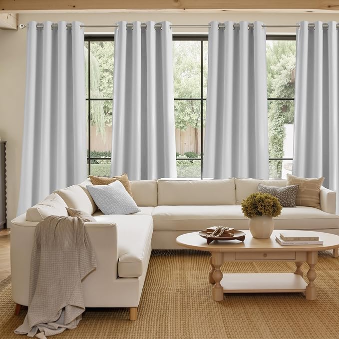 NICETOWN Faux Linen Greyish White Blackout Curtains 84 inches Long for Living Room - Privacy Panels for Bedroom, Modern Farmhouse Style Easy Care Grommet Top, 2 Panels, W52 by L84