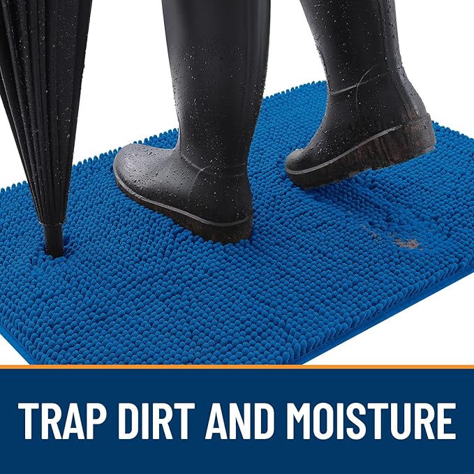 OLANLY Dog Door Mat for Muddy Paws 50x30, Absorbs Moisture and Dirt, Absorbent Non-Slip Washable Doormat, Quick Dry Chenille Mud Mat, Entry Indoor Entryway Carpet for Inside Floor, Deep Navy Blue