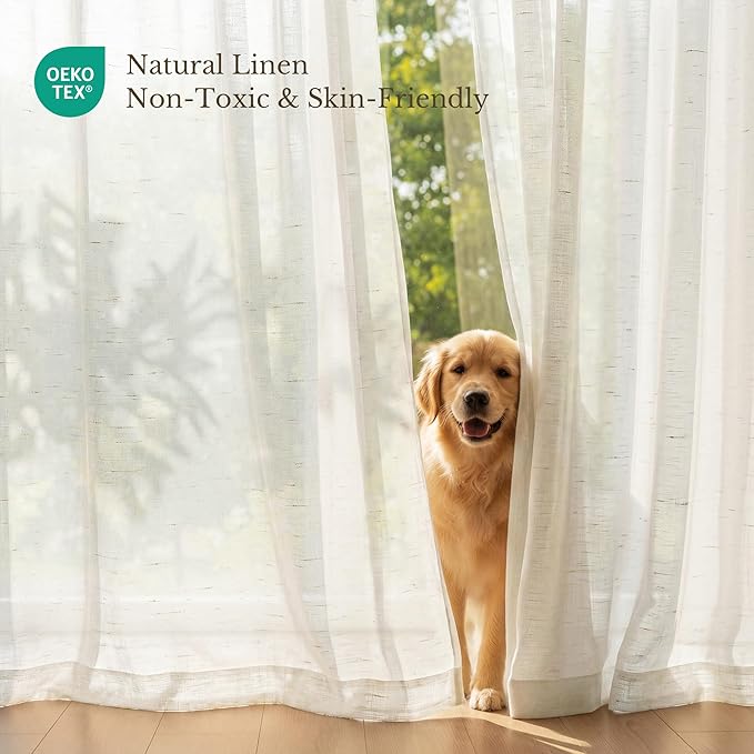 NICETOWN Semi Sheer Linen Curtains for Living Room, Grommet Light Filtering Airy & Elegant Window Treatments Privacy Drapes Natural Linen Blend for Bedroom, W52 x L95, 2 Panels