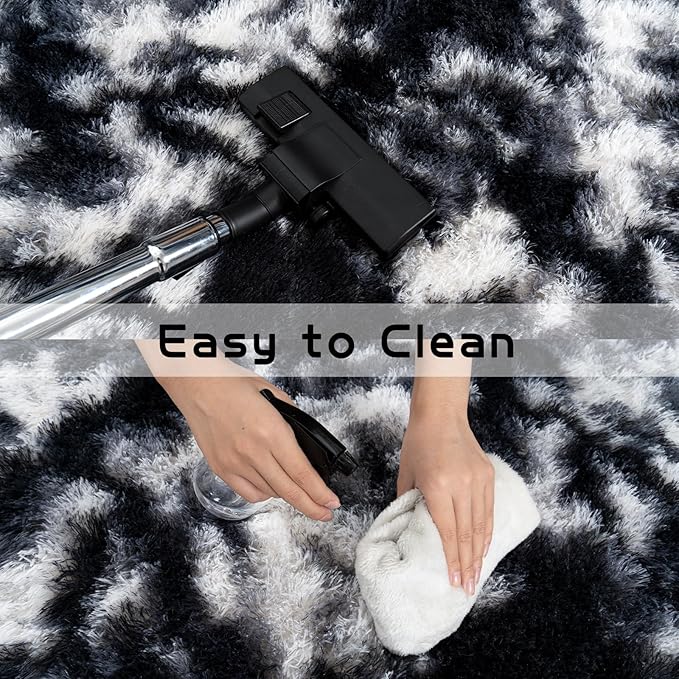 Pionblank Fluffy Runner Rugs for Bedroom 2x6, Modern Shaggy Area Rug for Hallway Living Room, Plush Soft Fuzzy Bedside Carpet for Kids Girls Boys Room Nursery Decor, Black White