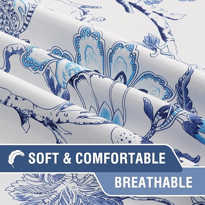 H.VERSAILTEX Blackout Curtain Valances for Kitchen Window/Living Room/Bathroom Privacy Added Rod Pocket Home Decoration Winow Valance, 52" W x 18" L, Flroal in Blue and White (Pack of 4)