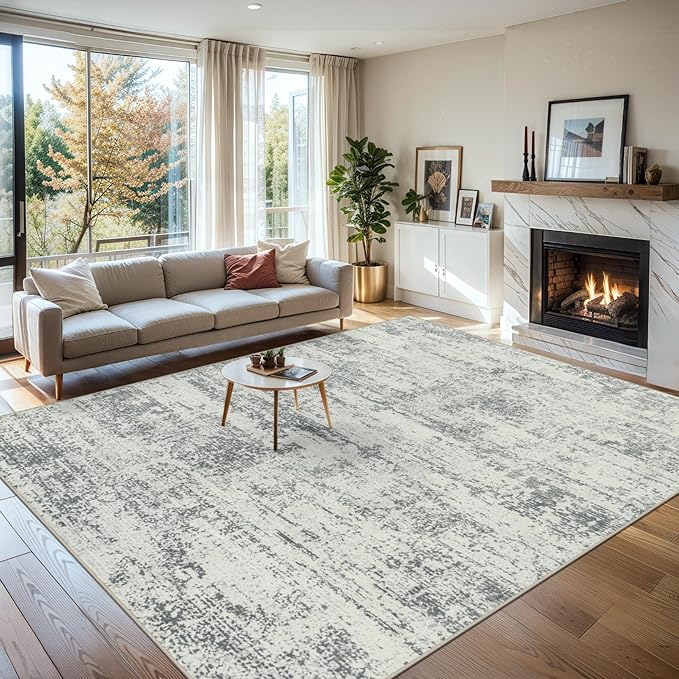 Area Rugs Living Room Rug - 5x7 Washable Modern Abstract Soft Neutral Non-Slip Carpet Large Indoor Floor Stain Resistant Thin Carpets for Bedroom Dining Room Farmhouse Nursery Home Office Grey