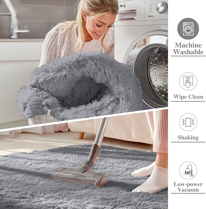 OLANLY 7x10 Machine Washable Large Area Rugs for Living Room, Bedroom, Soft Fluffy Shaggy Bedside Rug, Indoor Floor Carpet for Kids Girls and Boys, Dorms, Nursery, Home Decor Aesthetic, Light Grey