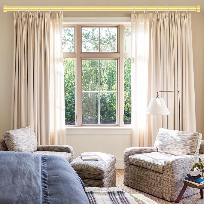 VOIIY Gold Curtain Rods for Windows 28 to 48 Inch(1.5-5 Feet),1" Diameter Drapery Rods with Modern Style End Cap Finials,Size:30-60 Inch, Brass