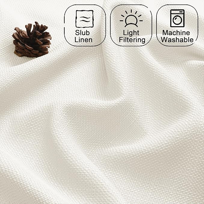 Chyhomenyc Cream Valance for Windows, Light Filtering Faux Linen Solid Short Curtain Valance, Burlap Decorative Small Curtain for Kitchen Bathroom Laundry Basement, 60Wx12L inch, 1 Piece