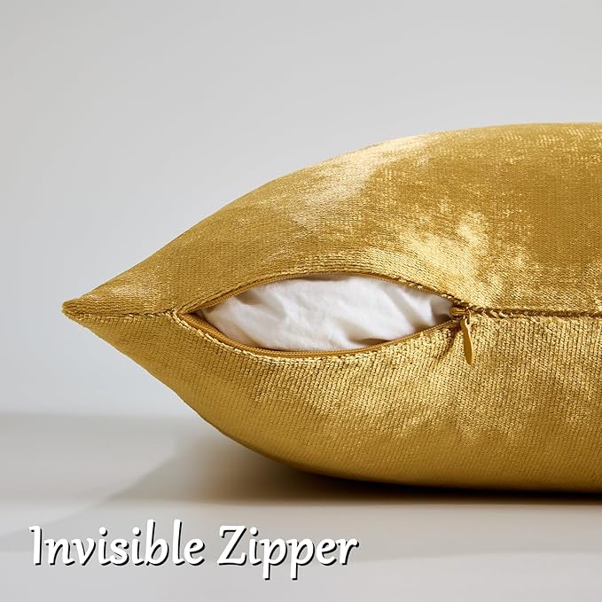 GIGIZAZA Gold Velvet Pillow Covers 26x26, Pack of 2 Throw Pillows Square Covers Modern Decorative Big Pillows Cases for Living Room Couch Vintage Cushion Covers