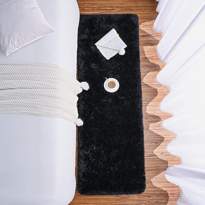 Chicrug Soft Runner Rugs for Bedroom Living Room Plush Fluffy Rug 3x8 Feet, Shag Furry Area Rug Carpet Non Shedding for Nursery Children Kids Girls Room Home Decorative, Black