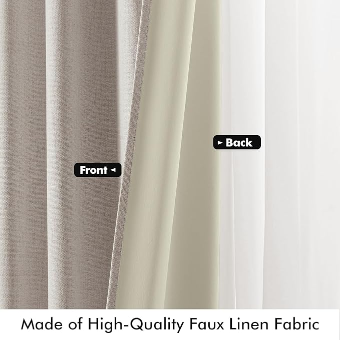 MIULEE 100% Blackout Linen Curtains for Bedroom, Ivory Solid Luxury Decor Thermal Insulation Room Darkening Drapes for Living Room Nursery Back Tab Rod Pocket 42 x 63 Inches, 2 Panels