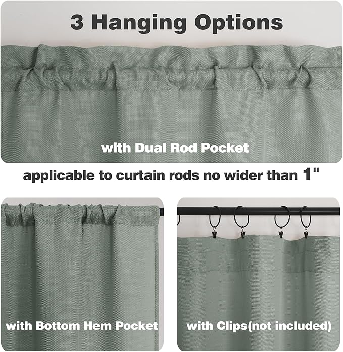 Chyhomenyc Olive Green Valance for Windows, Light Filtering Faux Linen Textured Small Kitchen Window Curtain, Rod Pocket Short Valance for Bathroom Laundry Basement, 60Wx14L inch, 1 Piece