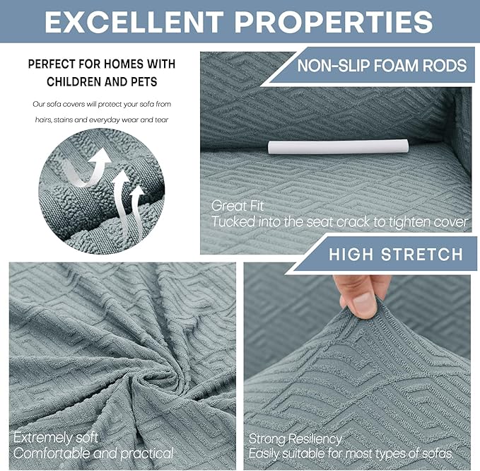 ZNSAYOTX 1 Piece Jacquard Chair Slipcovers for Living Room High Stretch Chair Covers with Arms Anti Slip Pets Friendly Couch Sofa Armchair Cover Furniture Protector (Small, New Pattern Light Grey)