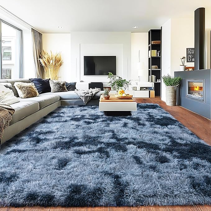Pionblank Large Area Rug for Living Room 10x14, Fuzzy Modern Shag Rug, Fluffy Plush Non Slip Soft Furry Carpet for Bedroom Kids Room Nursery Teens Dorm Home Decor, Blue Grey